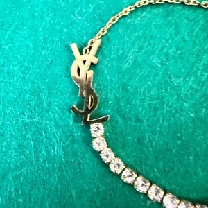 YSL Cassandra Bracelet Gold Tone & Crystals Charm Monogram Bracelet